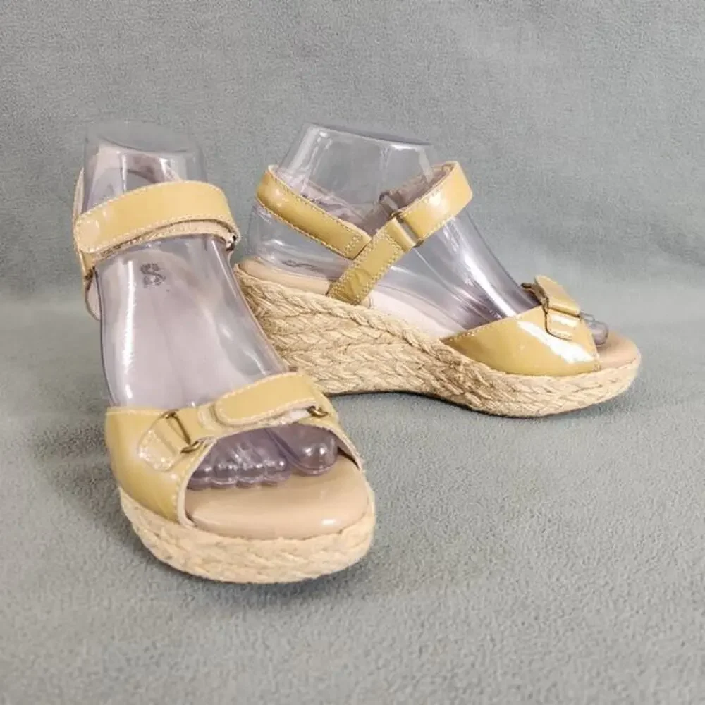 SOFTWALK Women's Patent Leather Espadrille Wedges Size 7M Comfort Shoes Tan